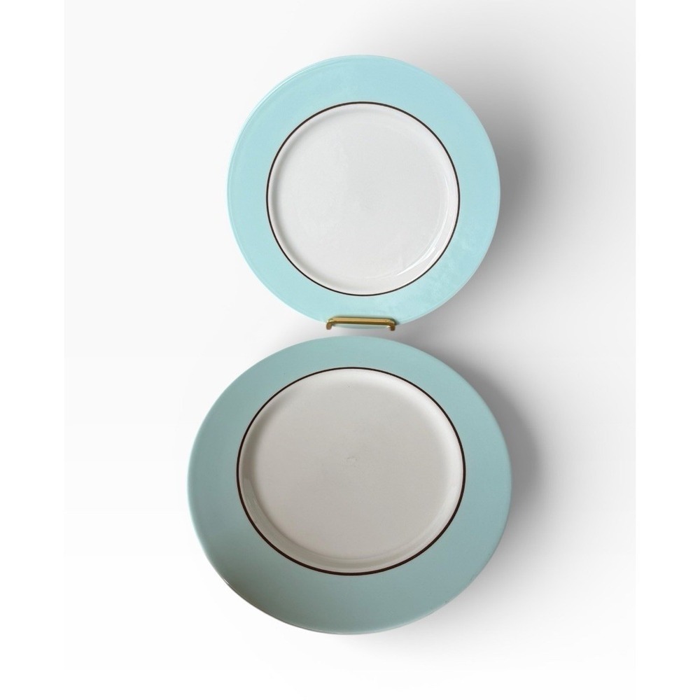 2 Crate & Barrel Pagnossin Audrey Robin's Egg Blue Dinner Plates 10 3/4"